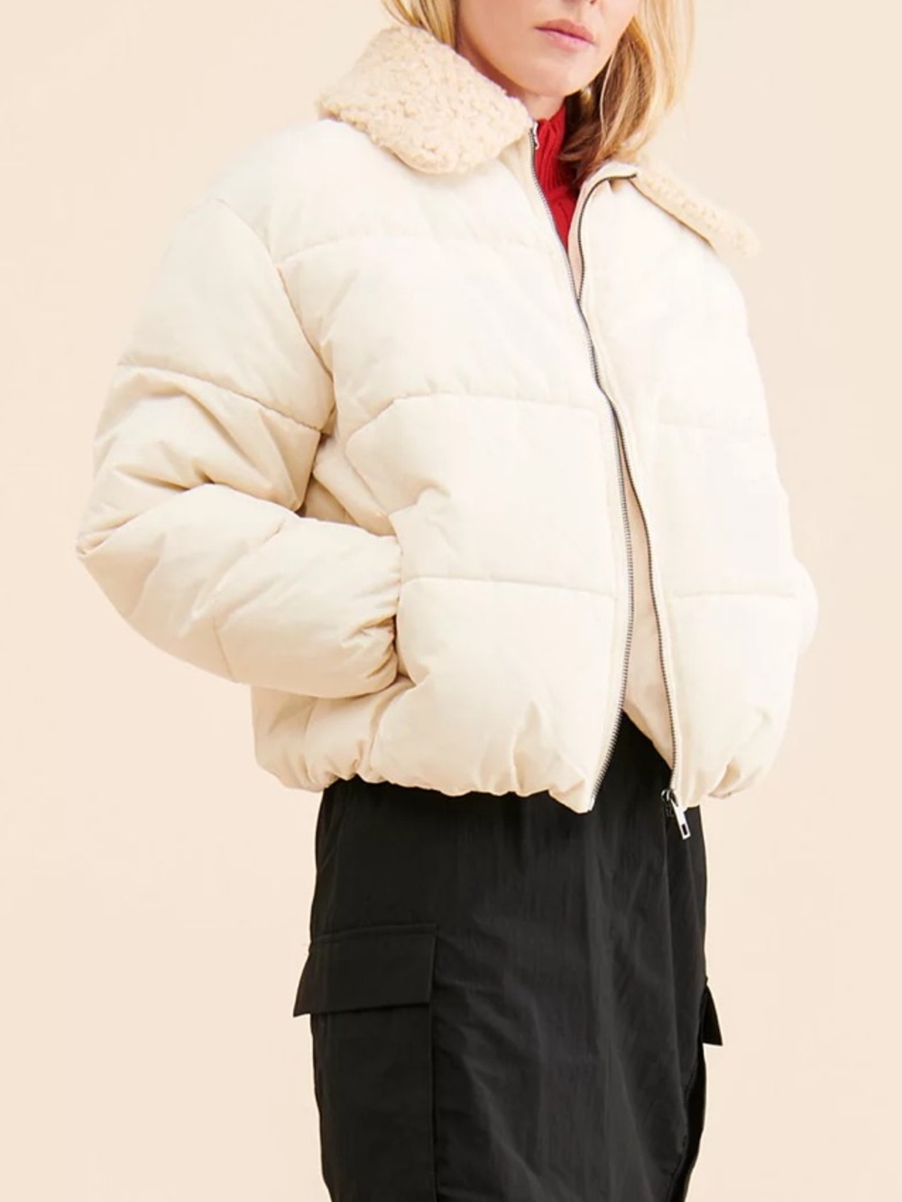 UO Duckie Faux Shearling Collar Puffer Jacket